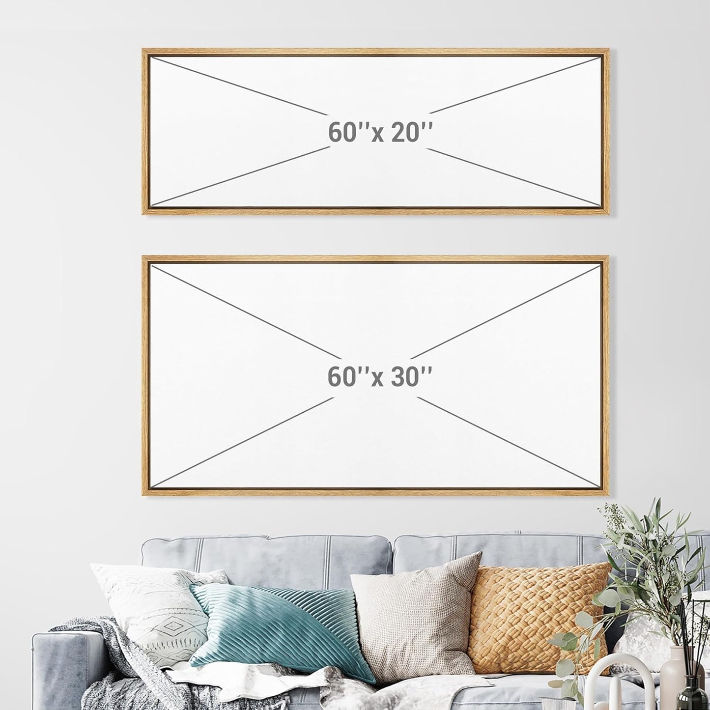 MUDECOR Extra Larg Framed Canvas Print Wall Art Golden Sunset Horizon Abstract Modern Neutral Illustrations Decorative Colorful for Bedroom - 60"x30"