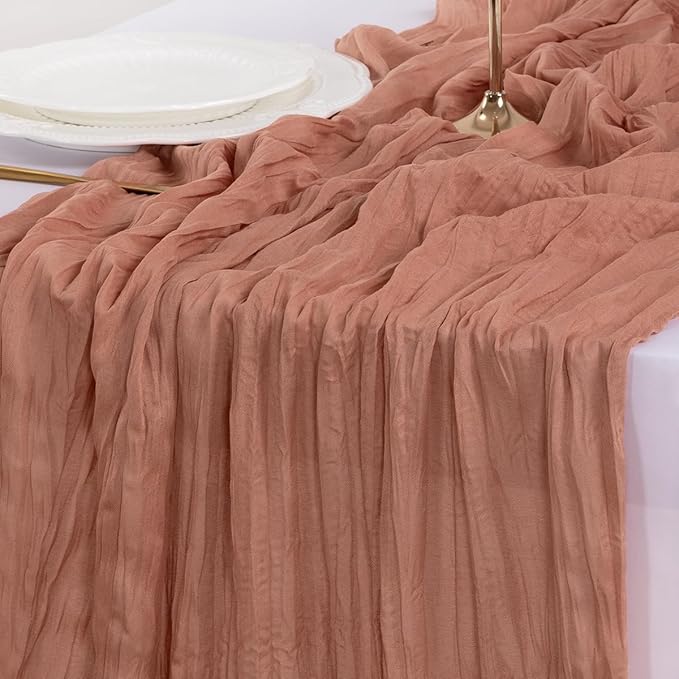 Socomi 3pcs Dusty Rose Easter Spring Cheesecloth Table Runner Boho Rustic Gauze 120 inch 10FT Cheese Cloth Runner for Wedding Party Baby Shower Birthday Home Decor Holiday Decorations