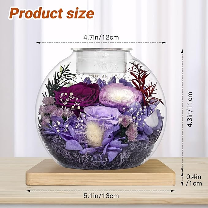 Preserved Roses Birthday Gifts for Her, Flower in Glass Dome with Scented, Flower for Women Mom Wife Daughter Girlfriend on Birthday Mothers Day Anniversary Valentines Day Christmas (Purple)