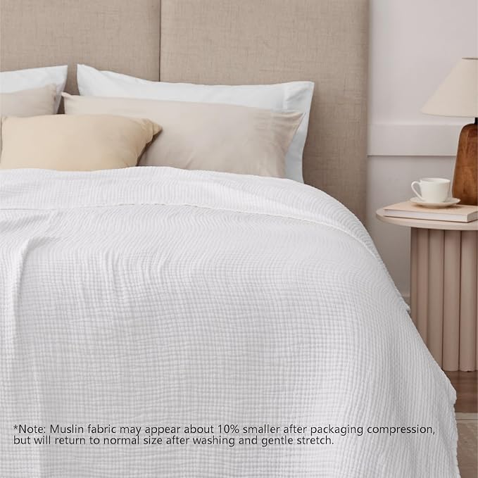 100% Cotton Muslin Blanket Twin 60" x 80", Breathable and Lightweight Cotton Twin Blankets for Couch, Soft Cooling Summer Gauze Blanket for Adults All Season, White