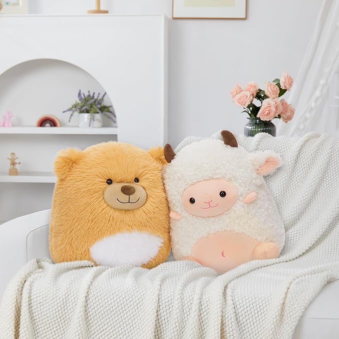 MaoGoLan 14'' Sheep Stuffed Animal Plush Lamb Squishable Throw Pillow for Kids Girls Cute Goat Body Pillow with Uncented Beads Inside - Christmas Valentine's Day Birthday Gifts