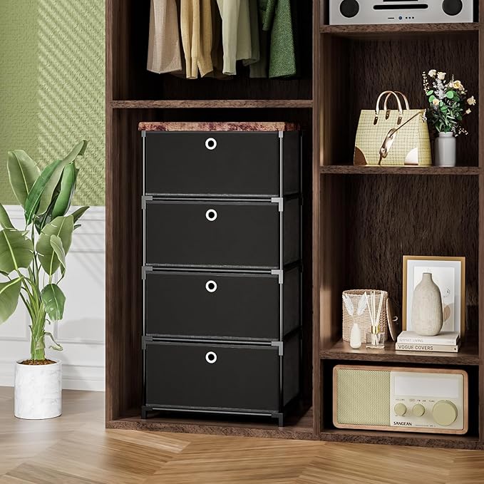 LUKYTOWER Fabric Storage Drawers Dresser and Chest of Drawers, Small Dresser with Drawers Unit, Sturdy 4 Drawers Dressers for Closet, Fabric Storage Bin Organizer, Closet Organizers and Storage