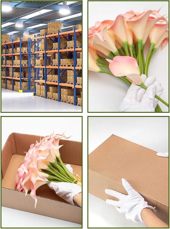 Floral Kingdom 20 Pack 14" Calla Lily Artificial Flowers – Real Touch Blush Pink Latex Faux Flowers for Home Decor, Table Centerpieces, Living Room and Weddings