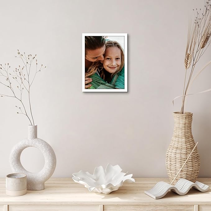Americanflat 6x8 Picture Frame with Shatter-Resistant Glass - Streamline Collection - Thin Border Photo Frame for Tabletop and Wall Display - Hanging Hardware and Easel Stand Included - White