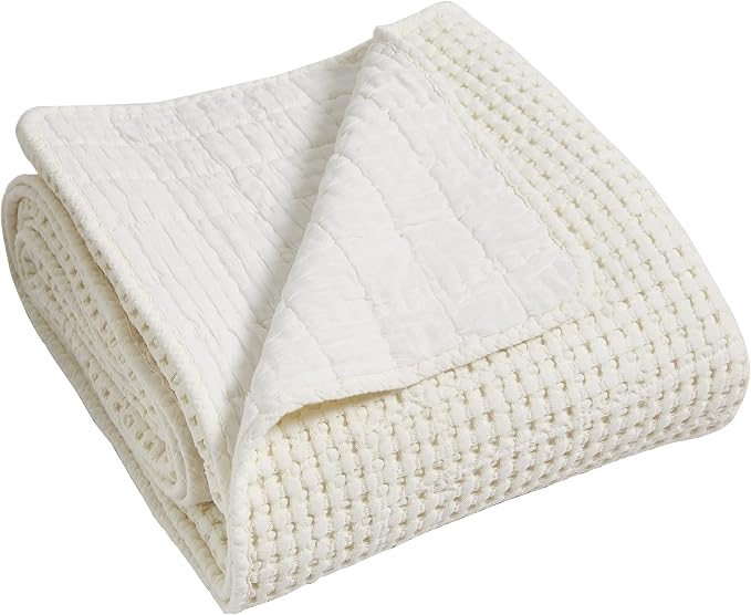 Levtex Home - Mills Waffle - Throw - Cream Cotton Waffle - Throw Size 50 x 60in.