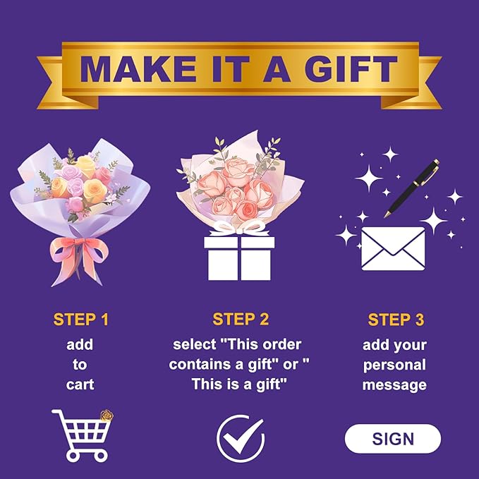 Preserved Flowers Bouquet with Bear&Photo Clip,Last 1-3 Years,4 Real Roses,Flowers for Delivery Prime,Valentine,Mother's day,Anniversary,Birthday Gifts for Grandma Mom Wife Daughter Women Her,Purple