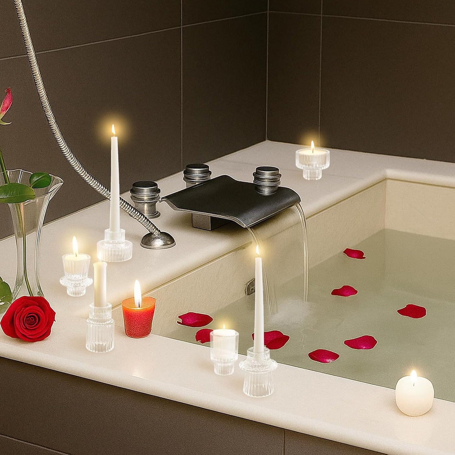 12 Pcs Glass Candlestick Holders Taper Candle Holders for Table Centerpieces, Wedding Decor and Dinner Party, Clear