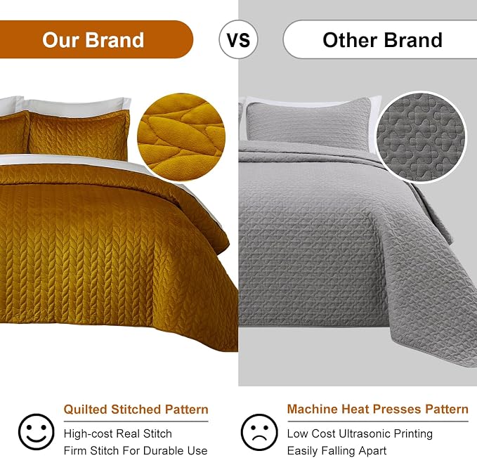 Ivellow Velvet Quilt Queen Size Ultra Soft Lightweight Velvet Comforter Set Oversized Bedspread Coverlet Full for All Season 3Pcs Luxury Quilted Bedding