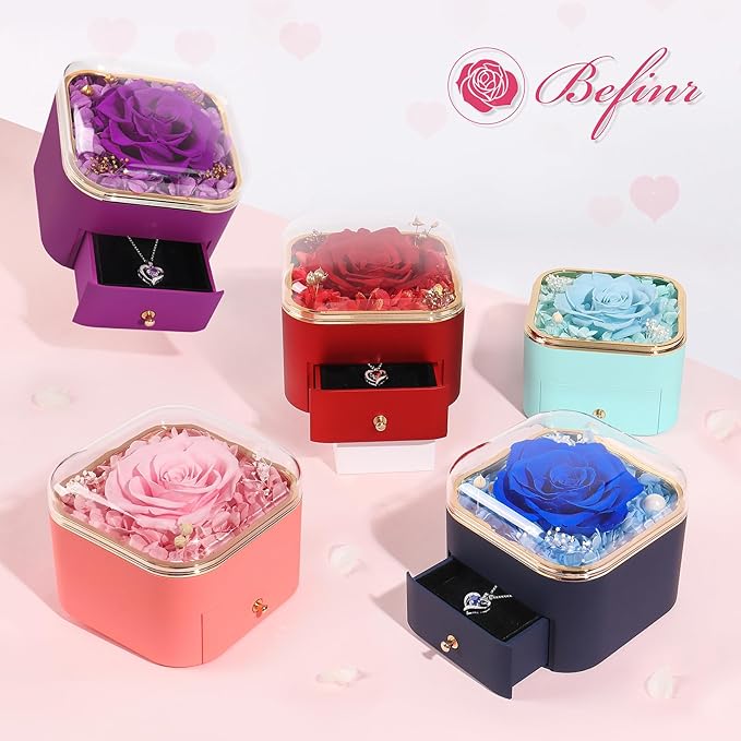 Beferr Mothers Day Forever Rose with Necklace for Mom Birthday Gifts Preserved Roses Eternal Flower for Delivery Fresh Flowers Gifts for Mother Wife Her Grandma Sister Daughter Girls Friends