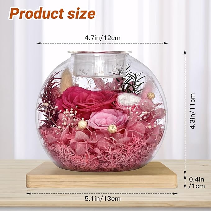 Preserved Roses Birthday Gifts for Her, Flower in Glass Dome with Scented, Flower for Women Mom Wife Daughter Girlfriend on Birthday Mothers Day Anniversary Valentines Day Christmas (Pink)