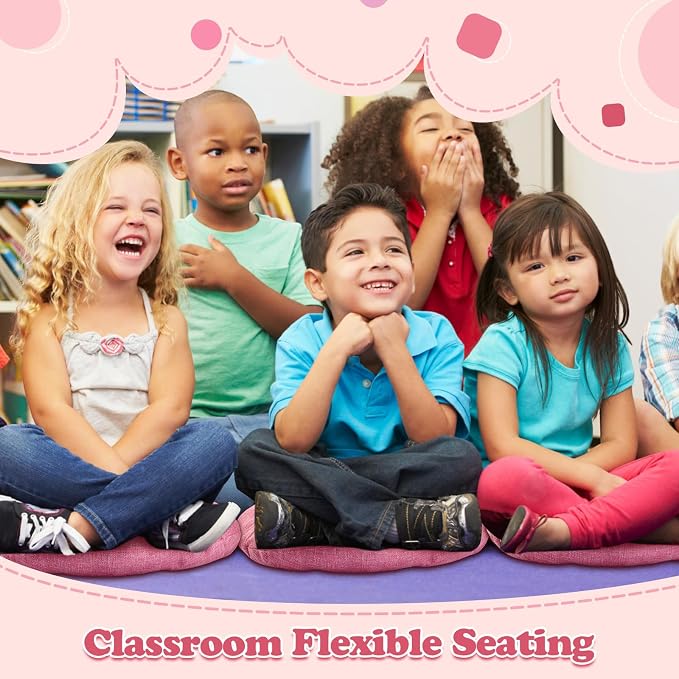 Fumete 8 Pcs 16 Inch Floor Cushions Pillow for Kids Bulk Classroom Round Flexible Seating Floor Cushions for Students Home Daycare School Reading Corner Yoga Meditation Picnic (Pink)