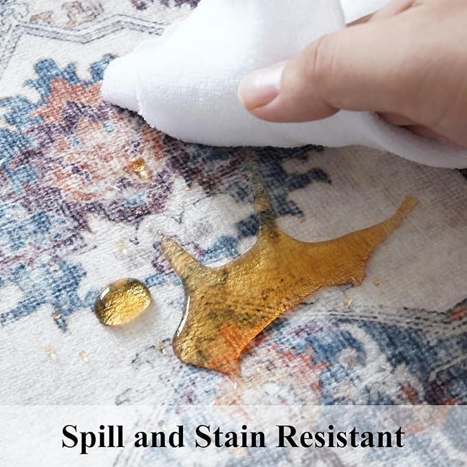 Washable Large 9x12 Area Rug: Living Room Oriental Non Slip Soft Rugs Indoor Low Pile Stain Resistant Carpet for Bedroom Dining Room Farmhouse Distressed Thin Home Decor Floor Mat (9x12 Brick)