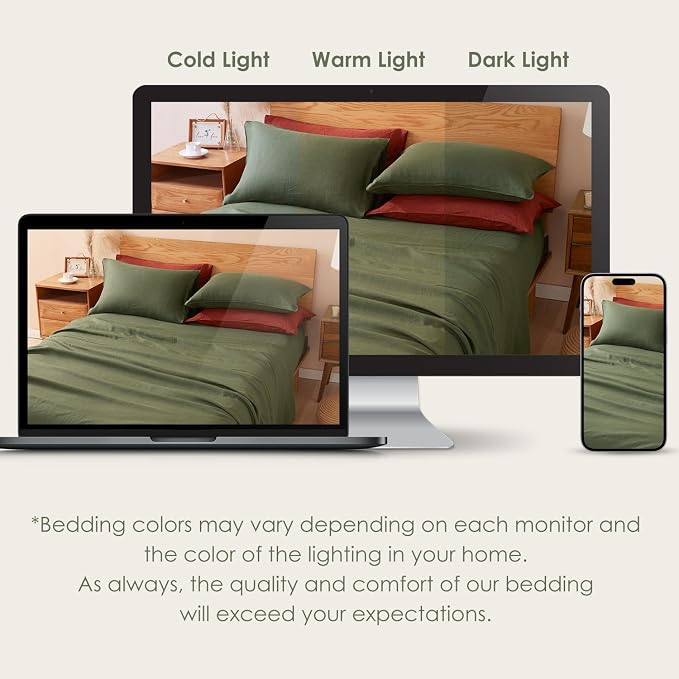DAPU 100% Linen Pillowcases 20x30 Inches Pillow Cases (Pack of 2) with Envelope Closure, Stone Washed Breathable and Cooling (Olive Green, Queen)