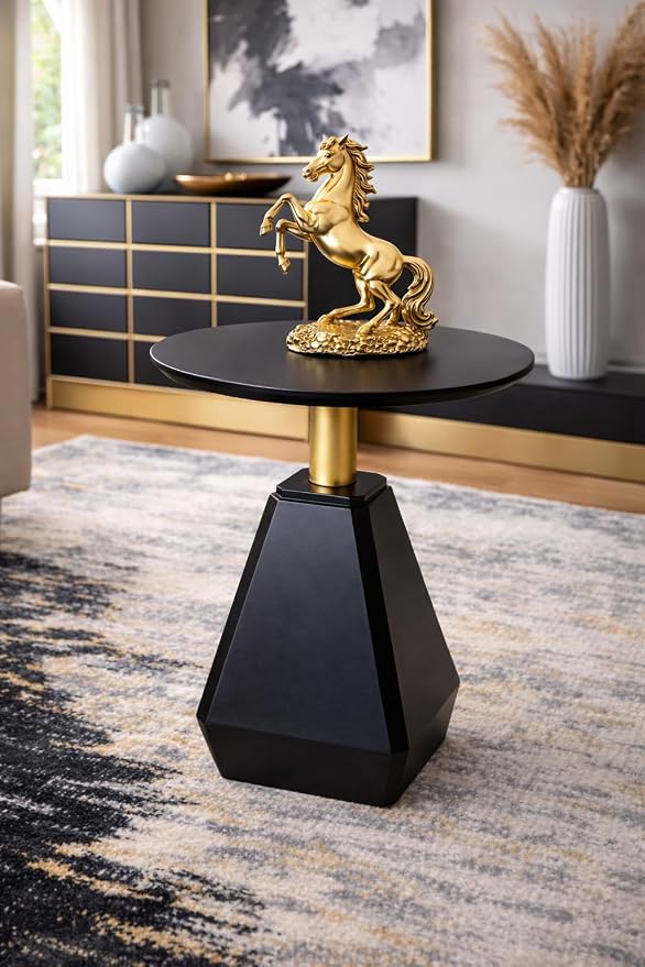 Round Wood Side Table, Coffee Nightstand Cocktail Drink Modern Accent Circle End Table, Wood Pedestal Base for Living Room, Bedroom, Small Spaces, Offices, Black