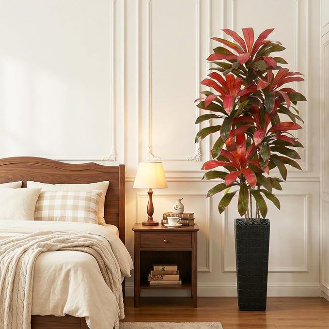 Artificial Dracaena Tree:7FT Faux Silk Tropical Yucca Floor Trees Realistic Fake Green Plant with Natural Wood Trunk & Lifelike Leaves for Home Office Decor Indoor & Outdoor (7FT,1-Pack,Black)