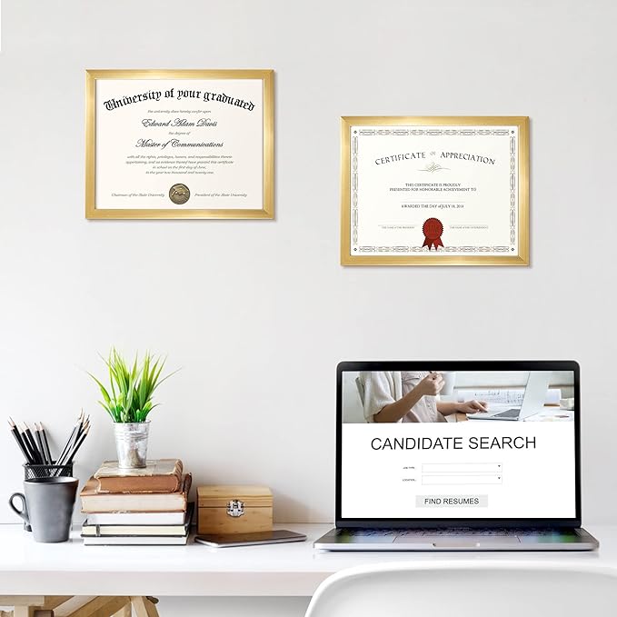 upsimples Certificate Frame with High Definition Glass, 8.5 by 11 Picture Diploma Document Frames for Wall and Tabletop, Gold 5 Pack