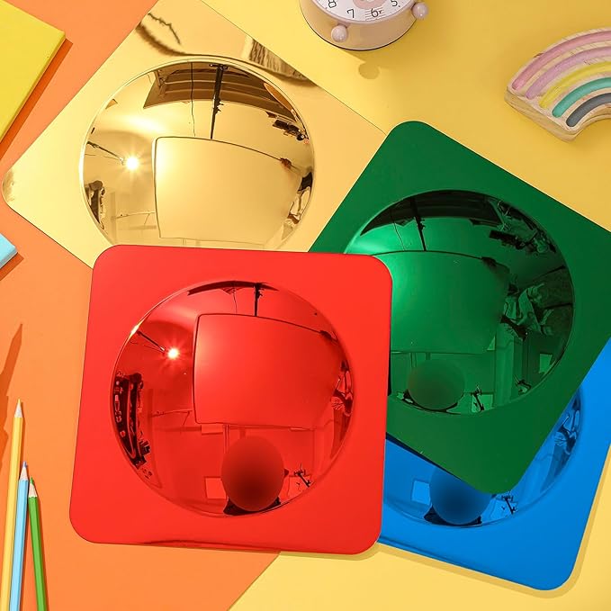 Geiserailie 16 Pcs Sensory Wall Mirror Acrylic Bubble Mirror Toys for Calming Corner Items - Sensory Room Have Visual, Tactile Stimulation (6 x 6 Inch,Red,Yellow,Green,Blue)