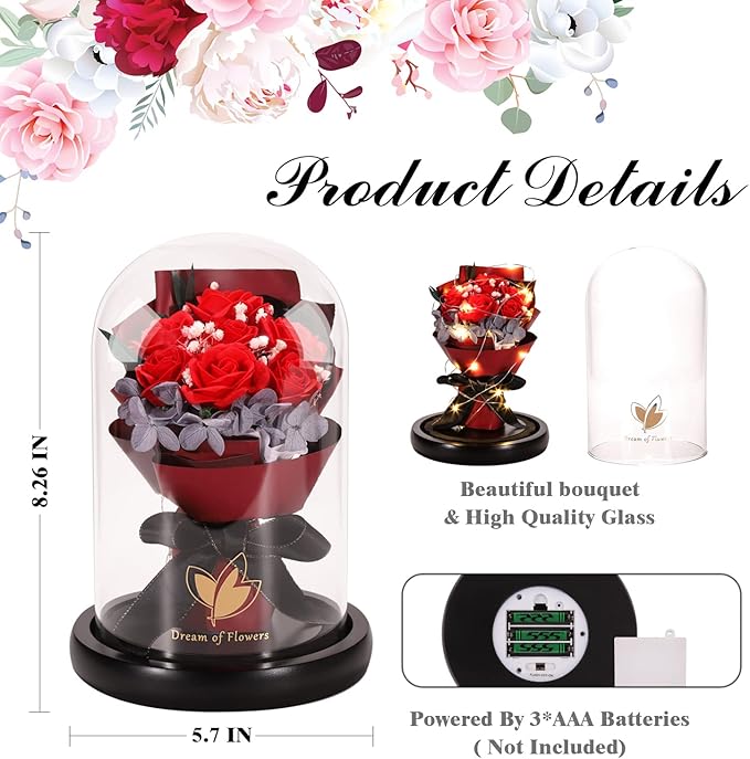 Valentines Day Gifts for Her-Beauty and The Beast Rose,Lasts Forever Red Roses,Light Up Rose in Glass Dome,Gifts for Women,Birthday Gifts for Mom,Wife,Grandma,Anniversary,Mothers,Thanksgiving