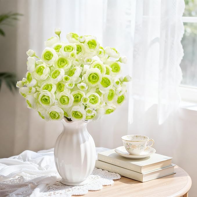Alupssuc 30Pcs Ranunculus Artificial Flowers Faux Silk Mini Ranunculus, Spring Flowers Artificial Indoor for DIY Bouquets, Bulk Fake Wedding Filler Flowers for Bride Decorations & Arrangements, Green