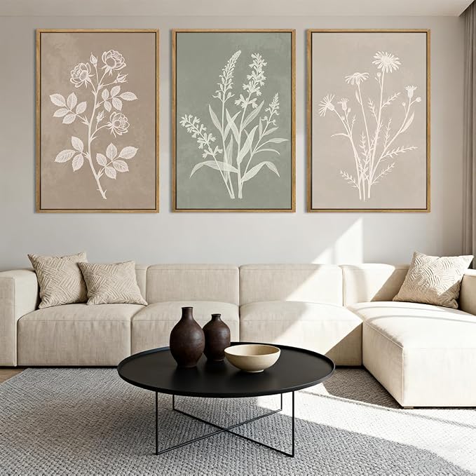 Anyzal Neutral Botanical Wall Art Boho Plant Artwork Farmhouse Floral Painting for Living Room Bedroom Dining Room 12x16 Inch Set of 3