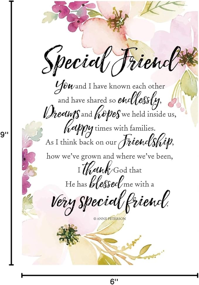 DEXSA Special Friend Wood Plaque with Inspiring Quotes 6"x9" - Elegant Vertical Frame Wall & Tabletop Decoration | Easel & Hanging Hook | Christian Family Religious Home Decor Saying | Made in the USA