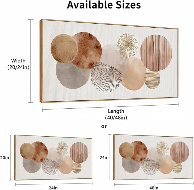 Sorbrozo Abstract Geometric Circles Wall Art 24x48 Inch Modern Framed Canvas Print for Living Room Bedroom or Office Decor