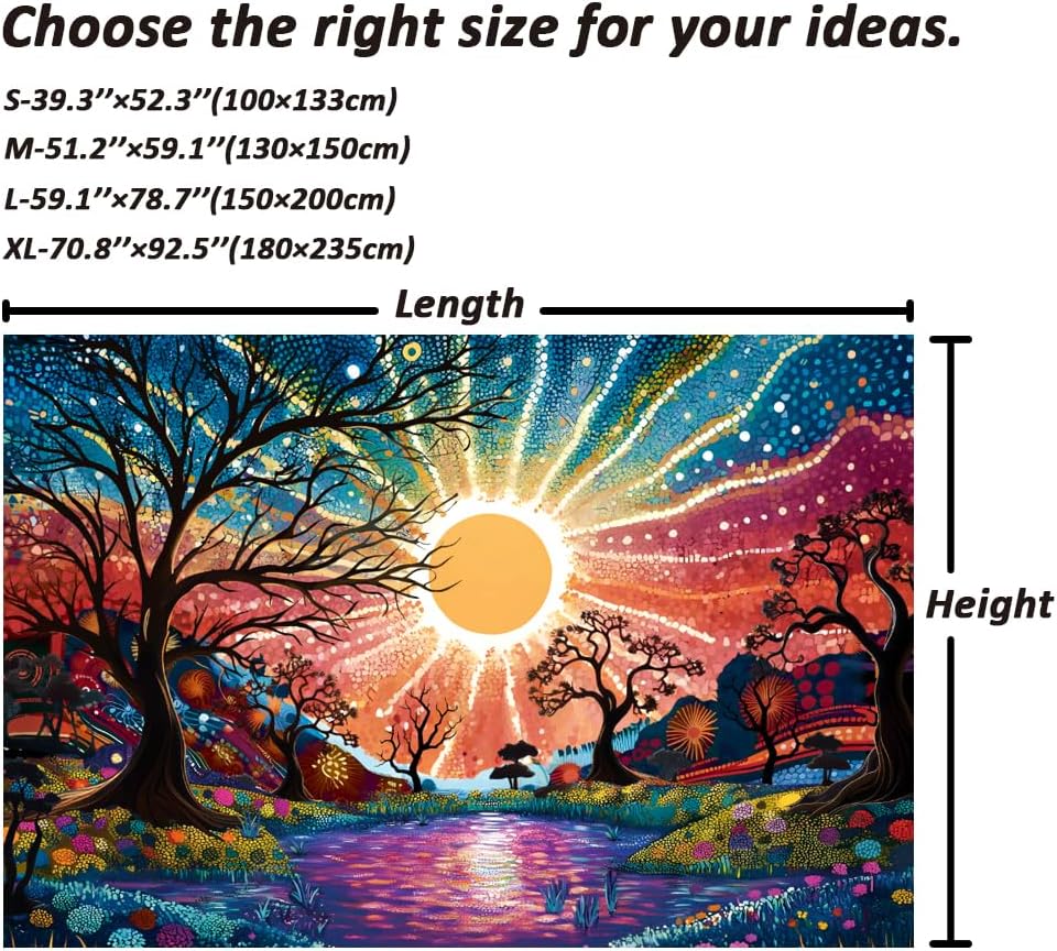Serborlur Tree of Life Tapestry Trippy Sun Forest Tapestries Colorful Starry Sky Tapestries Hippie Nature Landscape Wall Tapestry Aesthetic Vintage Wall Hanging for Bedroom (51.2" × 59.1")
