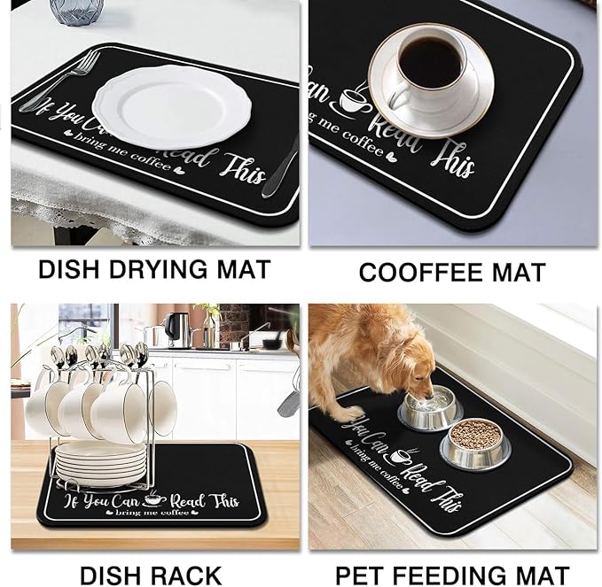Coffee Bar Mat for Countertops 23inx15in,Absorbent Hide Stain Anti-Slip Cafe Bar Accessories Fit Under Coffee Machine Mat,Dish Drying mats for Kitchen Counter