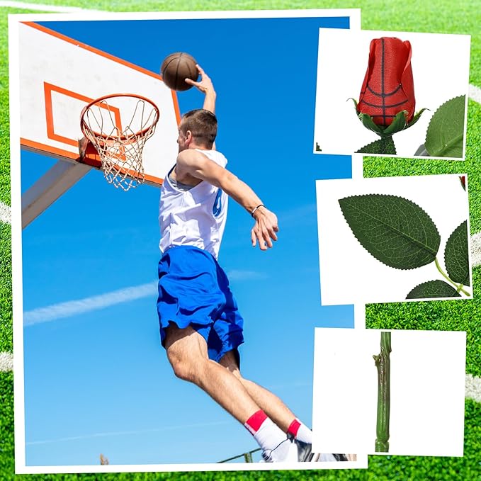 Suhine 12 Pcs Artificial Basketball Rose Flowers Sports Party Favors Bulk for Birthday Graduation Wedding Party Decoration Table Centerpieces Mom Team Coach Senior Night Gift(Basketball Color, Normal)