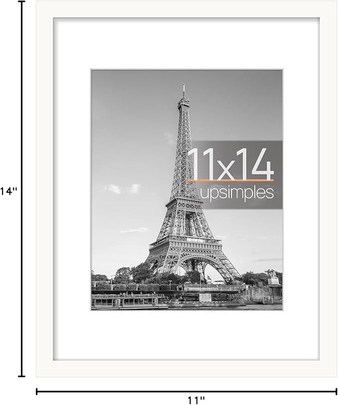 upsimples 11x14 Picture Frame, Display Pictures 8x10 with Mat or 11x14 Without Mat, Wall Hanging Photo Frame, White, 1 Pack