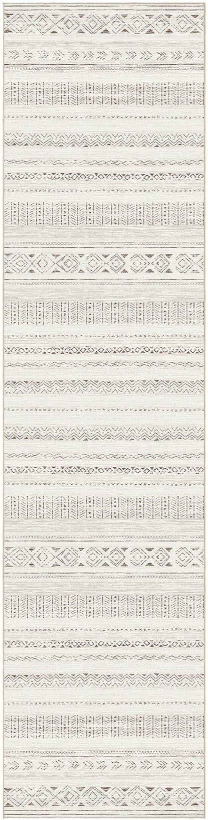 cotiled Hallway 2.6x10 Runner Rugs: Washable Boho Rugs with Non Slip Backing Large Soft Indoor Stain Resistant Carpet for Living Room Bedroom Farmhouse Dining Room Lightweight Home Decor L Brown/Cream
