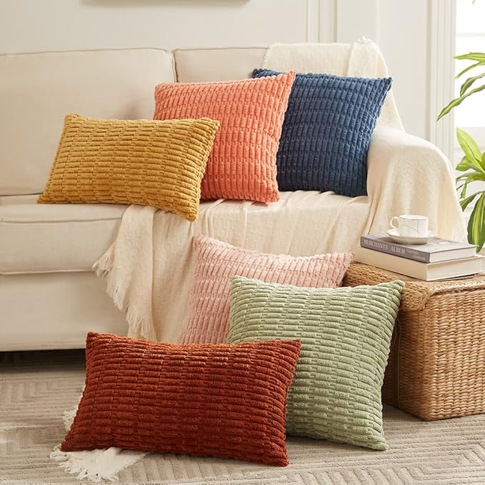 Fancy Homi 4 Packs Decorative Throw Pillow Covers for Living Room Couch Bed, Modern Farmhouse Boho Home Décor Accent Cushion Case, 14" x 14" (Pack of 4), Dusty Blue
