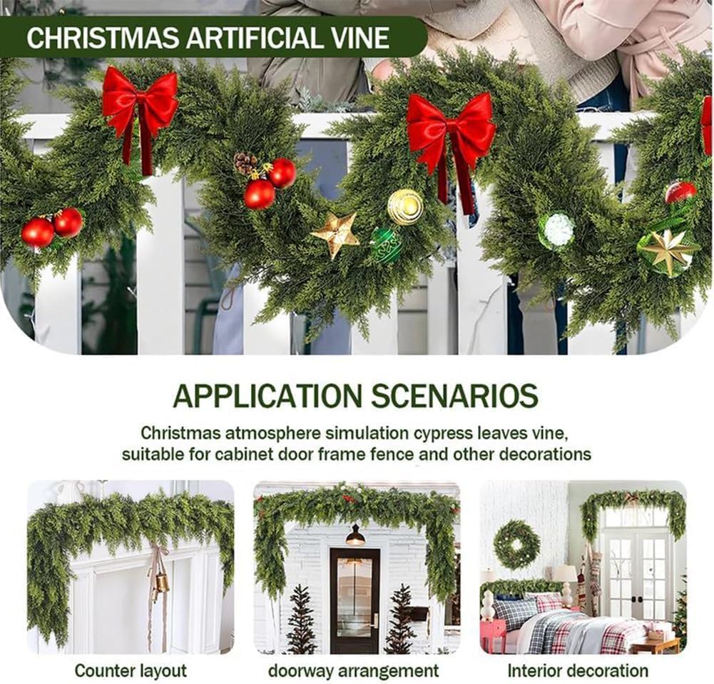 6 Ft Artificial Cedar Garlands – Real Touch Winter Greenery, Realistic Artificial Cedar Tree Christmas Pine Garland Decorations for Table Mantle Wall Indoor Fireplace Holiday Party (5ft, 2)