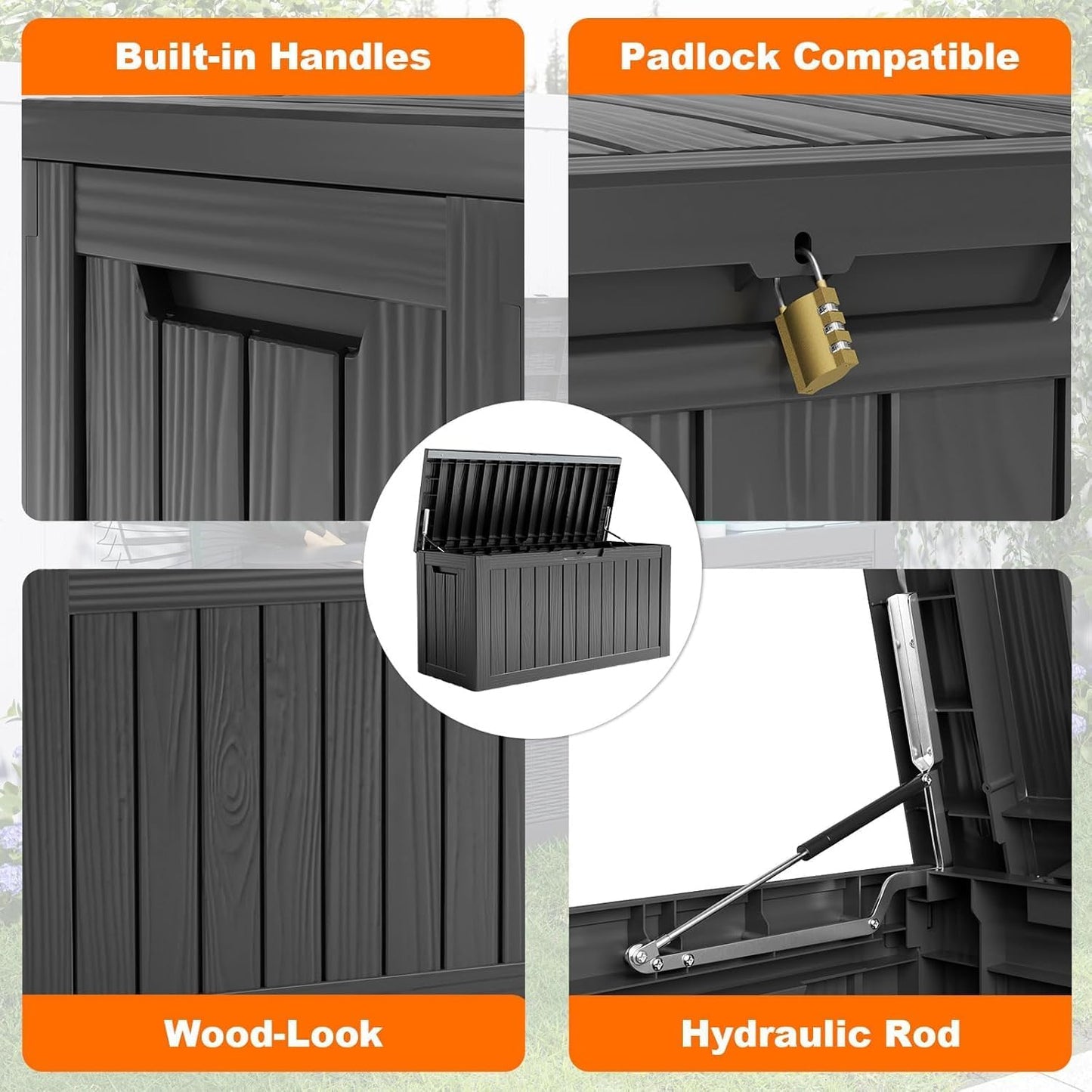 80 Gallon Resin Deck Box, Lockable Outdoor Storage Box for Patio Cushions Storage Furniture,Garden Tools, Pool Supplies, Weatherproof and UV Resistant- Black (80 Gallon)