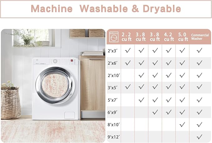 Srugn Washable Rugs 6x9 Area Rugs for Living Room,Bedroom,Dining Room- Ultra Soft Faux Wool Nursery Rug for Baby Girl,Neutral Light Pink Low Pile Vintage Carpets for Dorm Kids Playroom,Non Slip