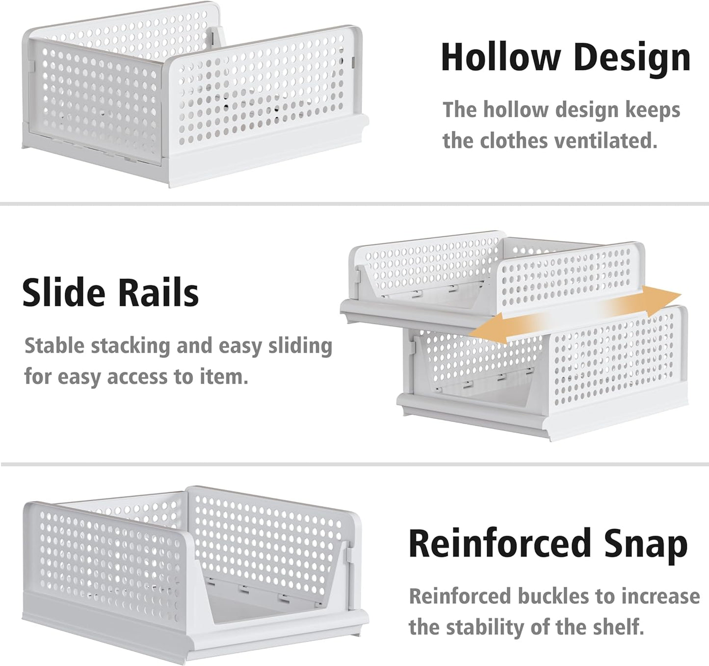 5 Pack Stackable Plastic Storage Basket Closet Organizer Bin Foldable Clothes Organizer Storage Drawer Shelf Container for Living room Bathroom Kitchen Office (2L+3S)