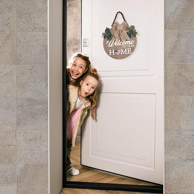 Welcome Sign for Front Door Wreath Decorations for All Seasons Front Porch Decor Hanging Gift for Farmhuose Home Outdoor Indoor(Brown KB)