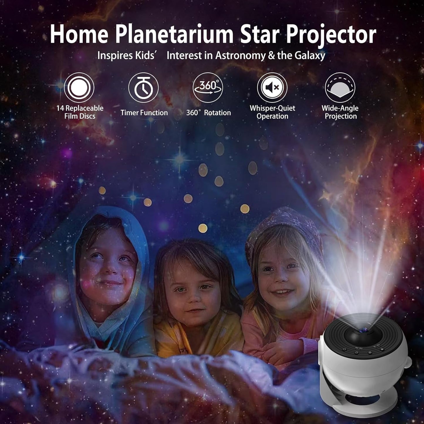 Upgrade Galaxy Projector for Bedroom, Home Planetarium Projector Lamp,LED Space Galaxy Lamp, Room Decor for Kids Adults with 14 Planet Discs, Moon/Halloween/Birthdays Light Star Projector with Timer