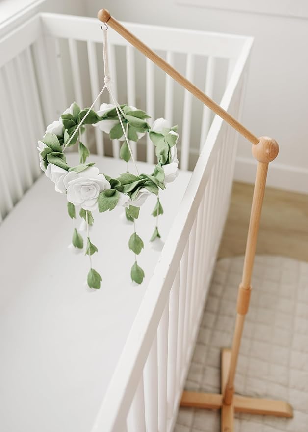 Crib Mobile Arm Wooden Floor Stand, Baby Mobile Arm for Crib & Bassinet, Adjustable Height Universal Fit, 100% Natural Beechwood, Hanger Nursery Decor & Gift Accessories (Original) – Sorrel & Fern