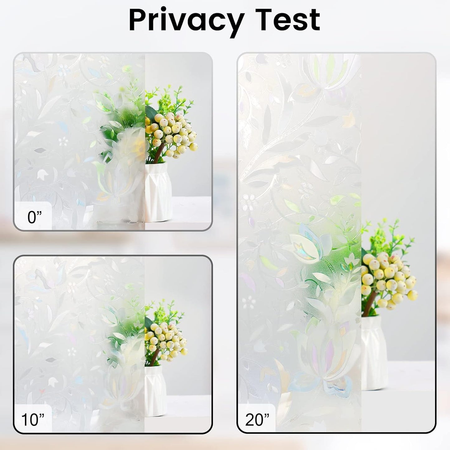 DOWELL Window Privacy Film, 3D Stained Glass Rainbow Films, Decorative Window Vinyl Sun Blocker Door Covering, Static Cling Non-Adhesive Glass Sticker for Home, Blooming Flowers, 23.6"x118.1"