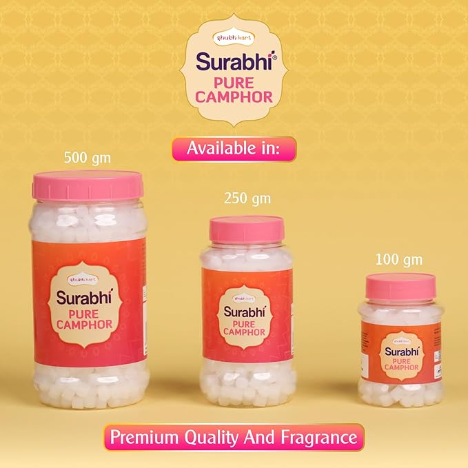 Shubhkart Surabhi 100% Pure Camphor Crystals or Aromatherapy, Incense, Odor Eliminator, Puja (Surabhi Camphor, 100 g)