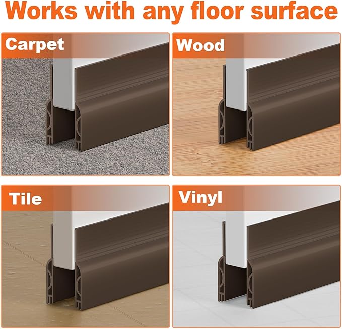 Door Draft Stopper, Door Sweep for Bottom of Door, Weather Stripping Door Seal Gap Filler Bottom Blocker Soundproof Cold Air Insulation Save Energy Installs Quickly and Easily (Brown, 39‘’)