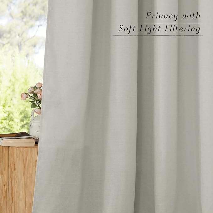 NICETOWN Linen Flax Semi Sheer Curtains 92" Length, Grommet Window Treatments Privacy Added with Light Penetration Vertical Drapes for Loft/Home Office, Gray, W55 x L92, 2 Panels