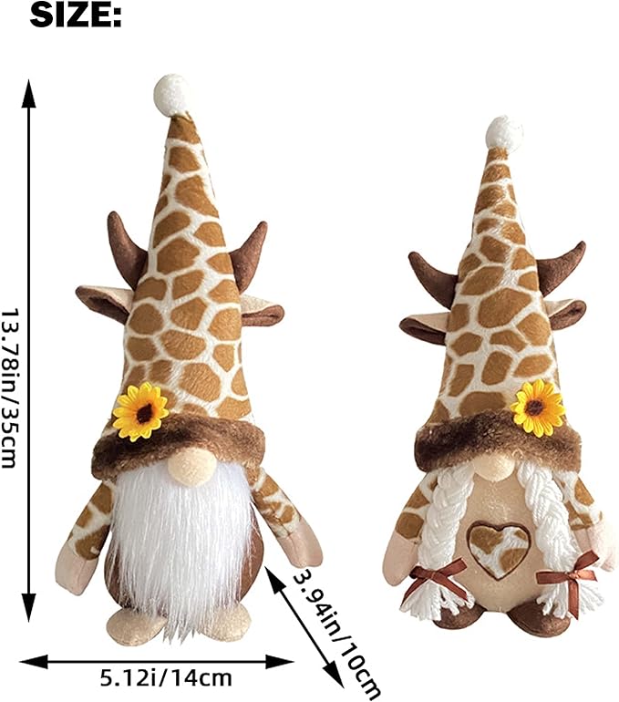 2PCS Giraffe Gnomes Plush Decorations, Farmhouse Gnomes Decorations for Home, Scandinavia Gnome Tiered Tray Sunflower Decor for Kitchen Decor, Gnome Gifts for Women, Swedish Nisse Tomte Home Oranment