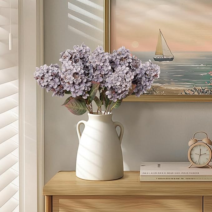 Ttranewsoo Fake Flowers Hydrangea Silk Flowers with Stems, Fake Grayish Hydrangea Artificial Flowers Winter Flowers Artificial for Decoration Vase Decor 24"(Grayish Purple ) 8PCS Wthout Vase