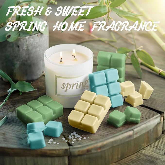 Salubrito Spring Scented Wax Melts, Strong Scented Soy Wax Cubes - Rain, Fresh Cut Grass, Ocean Breeze, Sweet Pea, Rose Geranium, Gardenias, Freesia, Bamboo, Variety Gift Set, 8x2.5oz