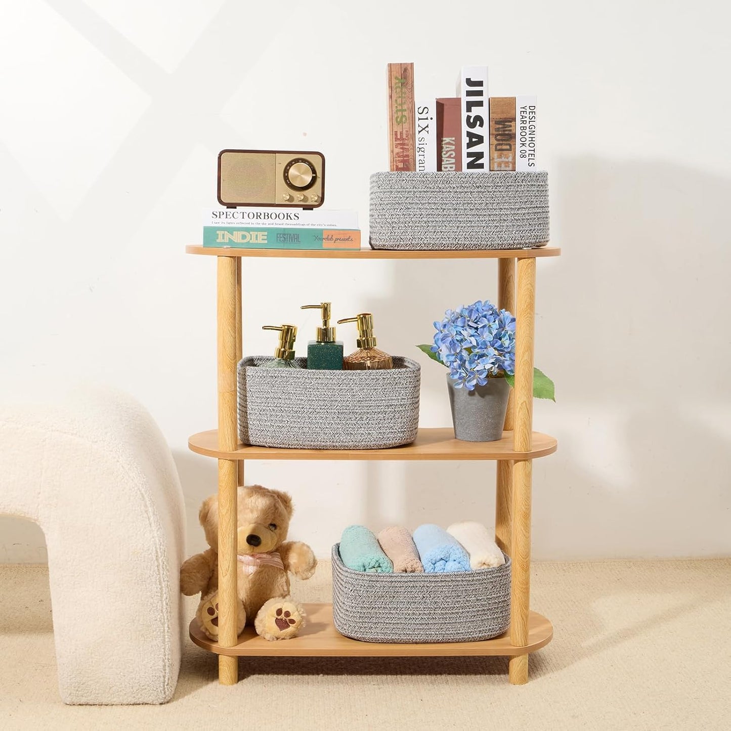 Small Storage Baskets for Organizing | Closet Organizer Bins | Shelf Toy Basket | Woven Rope Baskets | Cube Decorative Box | Shallow Basket | 11.5x7.5x4.7” | 4 Packs Mixed Grey