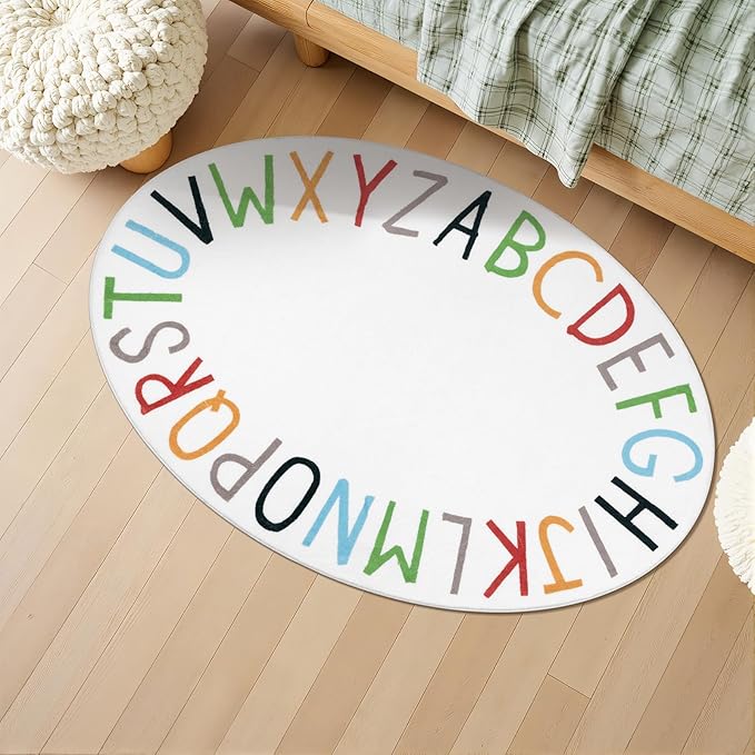 Topotdor Oval Kids Play Rug Alphabet Nursery Area Rug Extra Large Soft Crawling Play Mat for Children Toddlers Bedroom (47x70 inch, Multi Color)