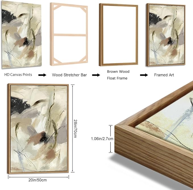 Large Framed Wall Art for Living Room Natural Wood Gold Float Framed Art Set of 3 Abstract Canvas Pictures Minimalist Artwork Canvas Prints for Bedroom Home Office Wall Decor 20X28inX3pcs