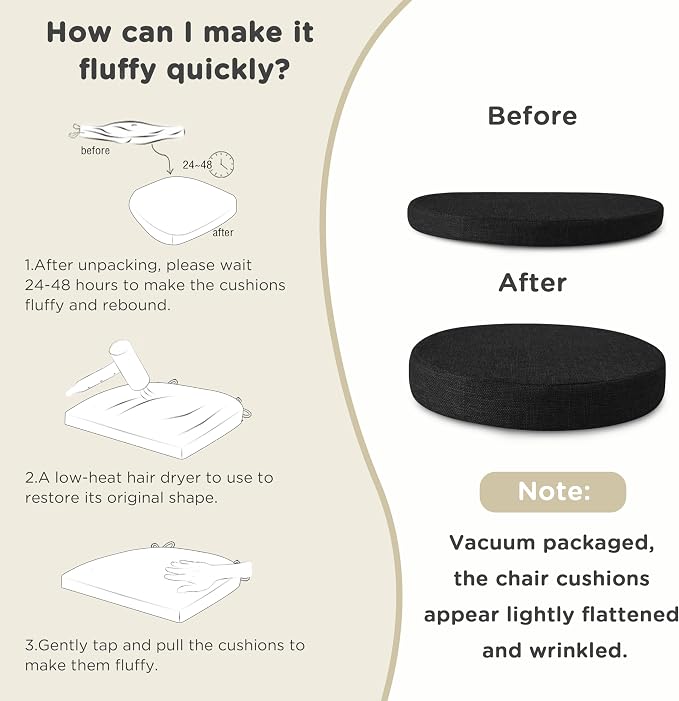 AddGrace Round Bar Stool Cushions 4 Pack Bar Stool Seat Cushion Non Slip Round Chair Pads with Removable and Washable Cover 12x12 Inch Black